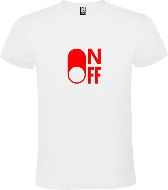 Wit T-Shirt met “ On/Off Button OFF “ afbeelding Rood Size M