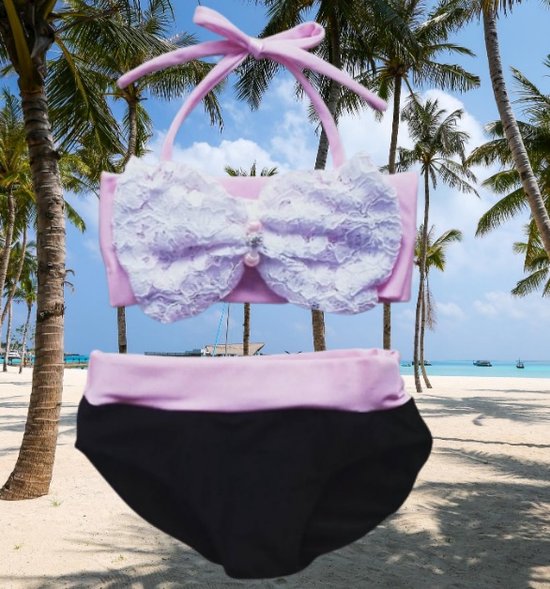 Maat 68 Bikini zwemkleding roze zwart badkleding baby en kind zwem kleding - Merkloos