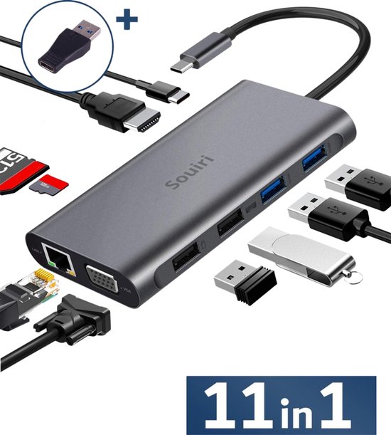 USB C Hub 11 Poorten – USB-c Kabel Adapter Laptop 2.0 - Splitter Verdeler 4  Poorts... | bol.com