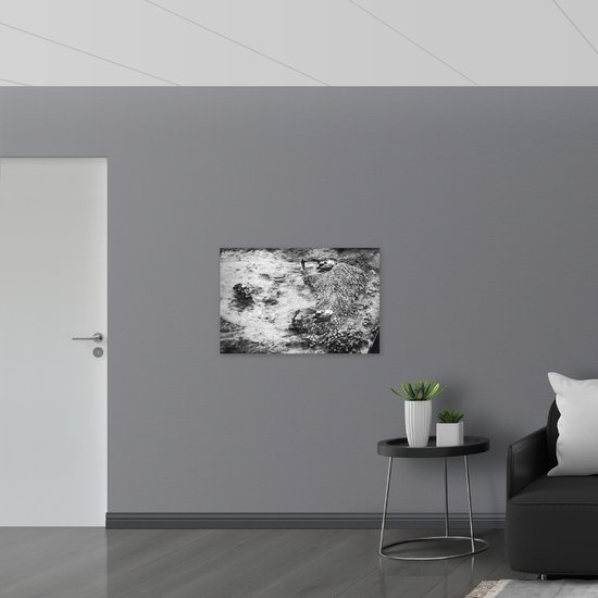WallClassics - Toile - Excavatrices sur un chantier en Zwart et blanc - 90x60 cm Photo sur toile (Décoration murale sur toile)
