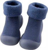 Fleece anti-slip schoentjes - Sok sloffen - Eerste loopschoentjes van Baby-Slofje - Effen blauw - Maat 18/19