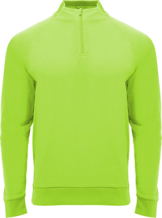 Fluor Groen sportshirt met raglanmouwen en halve rits manchetten van ribboord model Epiro maat S