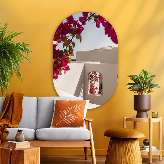 Ovale mural - Décoration murale en plastique - Tableau ovale - Fleurs - Été - Architecture - 80x120 cm - Forme miroir ovale sur plastique
