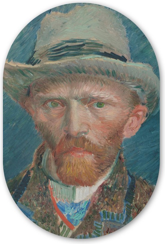 Muurovaal - Kunststof Wanddecoratie - Ovalen Schilderij - Zelfportret 1887 - Schilderij van Vincent van Gogh - 60x90 cm - Ovale spiegel vorm op kunststof