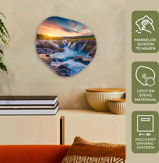 Décoration murale Organique - Décoration Décoration murale Plastique - Peinture Organique - Cascade - Plantes - Mousse - Paysage - Coucher de soleil - Rocher - 40x40 cm - Forme miroir asymétrique sur plastique