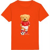 Jongens Meisjes T Shirt - Beer met Voetbal - Oranje - Maat 164