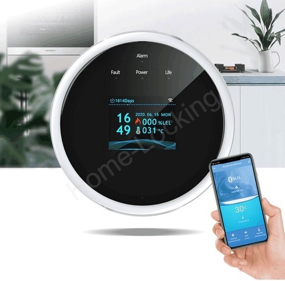 D MODUN Wifi Gasdetector, draagbare gaslekmelder compatibel met Smart APP, Tuya, gasmonitor voor thuis, keuken en camper, methaangassensor met 85 dB spraakalarm en visueel alarm voor gasconcentratie