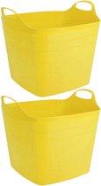 2x morceaux de paniers de rangement pour baignoire flexible carré jaune 40 litres - 42 x 42 cm