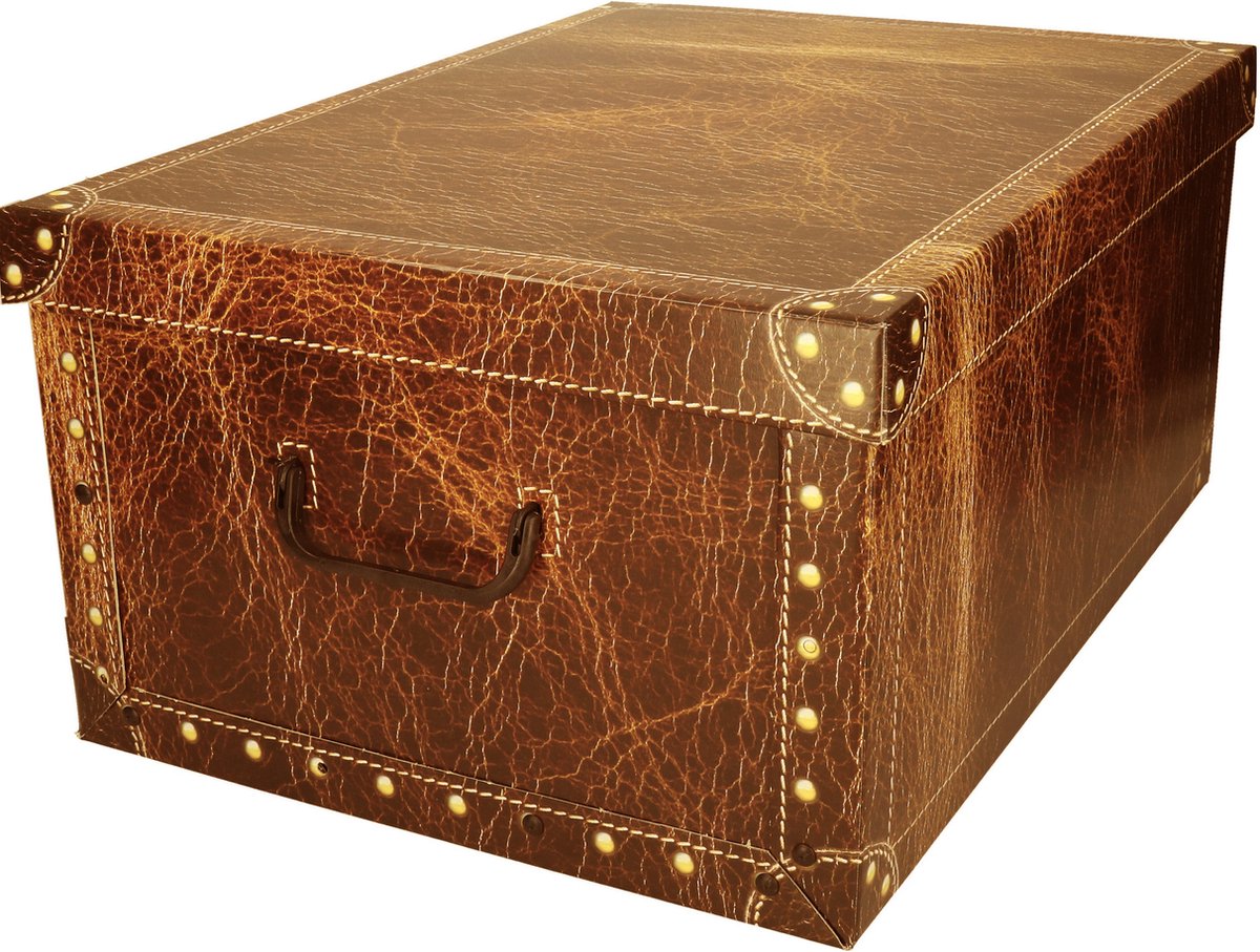 Opbergbox/opbergdoos Van Stevig Karton In De Kleur Roodbruin Leer Motief In Formaat 51 X 37 X 24 Cm Met Deksel En Handgrepen