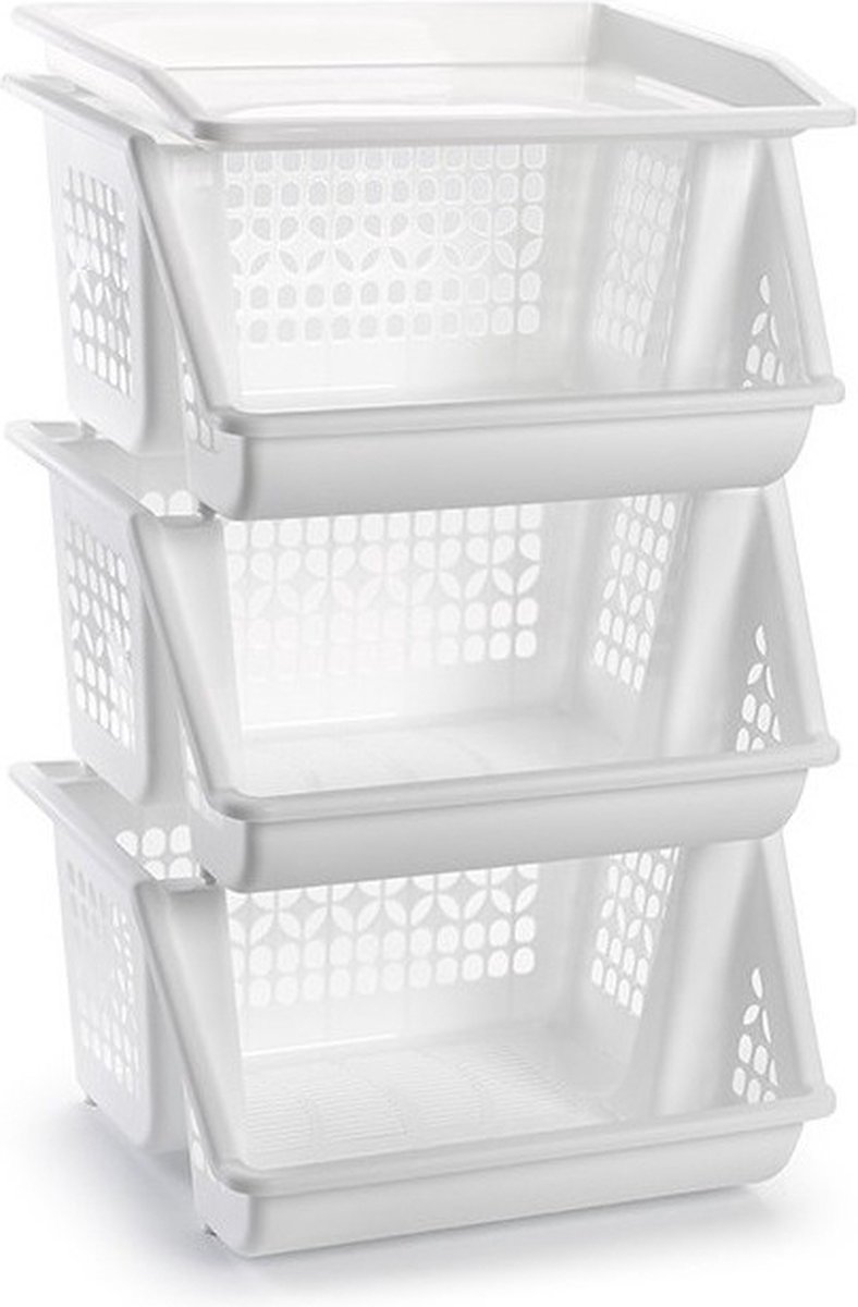 Plasticforte Opbergkrat - 6x - wit - 3 vakken - 62 cm - Stapelkratten - Stapelbare manden