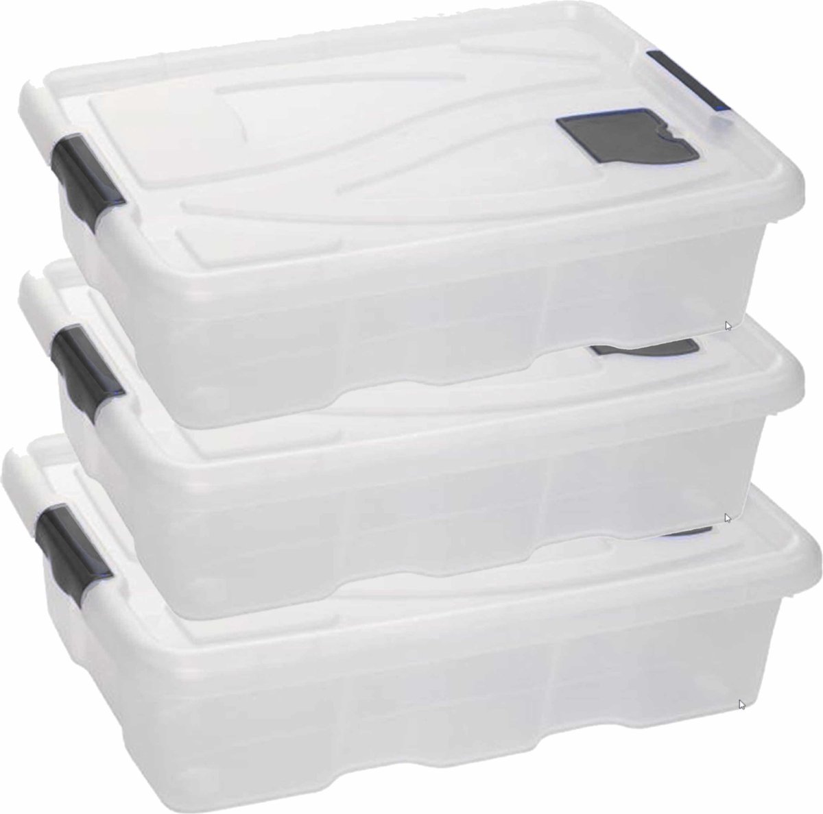 Hega hogar opbergbox - 3x - transparant/blauw- 28 liter - 62 x 45 x 17 cm - kunststof - opbergdoos - opbergbak