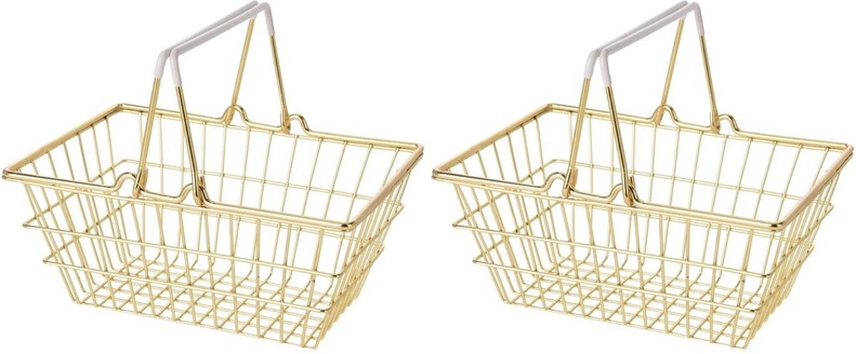 Winkelmandje - 2x - goud - metaal - draadmandje - 18 x 13 x 8 cm - decoratie/opbergen