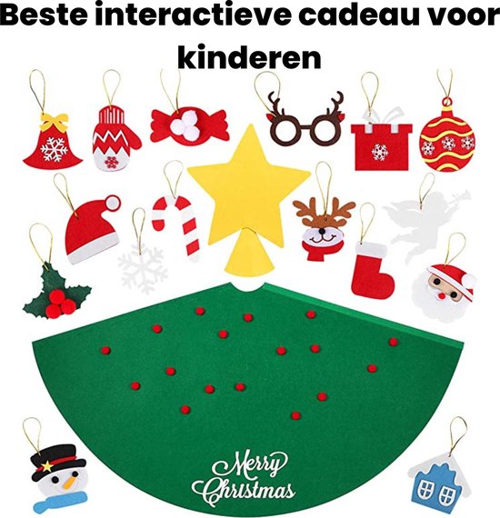 LUOHONG Vilten kerstboom voor kinderen, 32 afneembare ornamenten, nieuwjaarskerstcadeaus voor kinderen, kerstdecoratie voor deurmuren