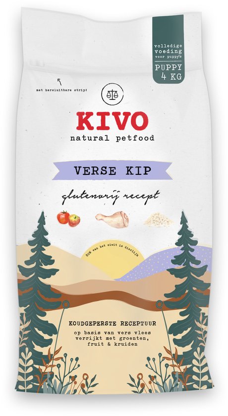 Kivo Petfood Puppybrokken Verse Kip Puppy 4 kg - Glutenvrij - Met vers vlees, groenten, fruit, kruiden & superfoods!