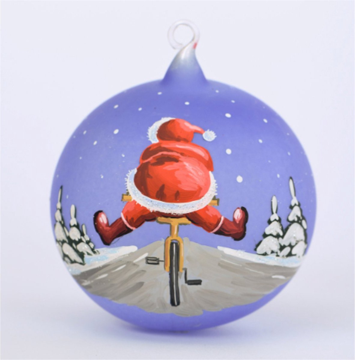 Mondgeblazen glazen kersthanger - kerstman op fiets - kerstbal - glas