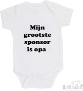 100% katoenen Romper "Mijn grootste sponsor is opa" Unisex Katoen Wit/zwart Maat 62/68