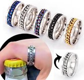 Narvie - Fles Opener Anxiety Ring - Set van 2 - Stress Ring - Fidget Ring - Spinner Ring - Fidget Toys - Ring - Ringen - - Bier Opener - Titanium - Blauw - Dames - Heren