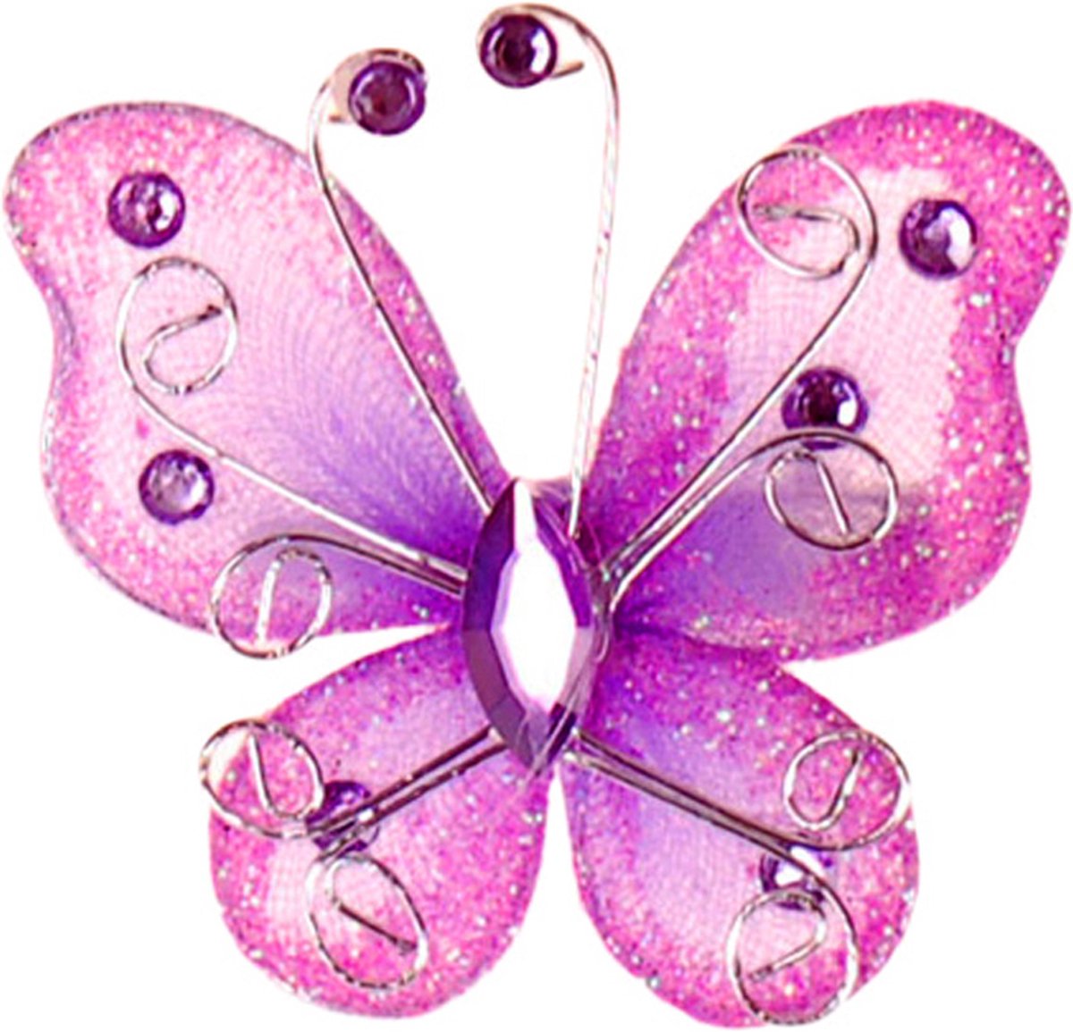 Haarklemmetje Vlinder Lilapaars met Organza, Steentjes en Glitters - 6x5cm
