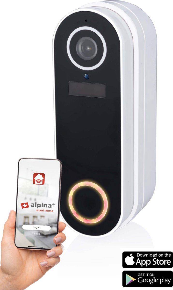 alpina Smart Home Draadloze Video-Deurbel met Camera en Wifi - Full HD - Intercom - Werkt op Interne Oplaadbare Batterijen - Nachtzicht - Bewegingssensor - IP65 - Wit – foto 2