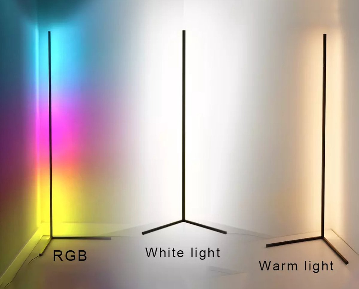 Ventux® Moderne LED Vloerlamp incl. Mobiele App – RGB Lamp – Hoeklamp staand – Led Lamp – RGB Smart Lamp – Incl. Afstandsbediening
