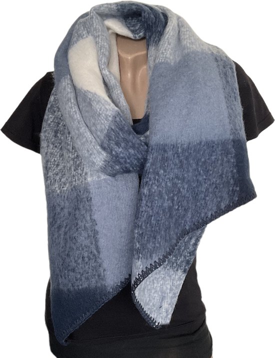 Sjaal - Dikke Kwaliteit - Geblokt - Jeansblauw - 220 x 50 cm (96966#)