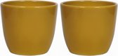 2x pot de fleur en céramique jaune ocre brillant pour plante d'intérieur H13,5 x P15,5 cm- pots de plantes d'intérieur