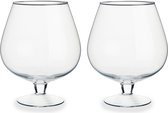 Set van 2x stuks glazen wijnglazen/decoratie vazen 19 x 23 cm - Glazen transparante vazen