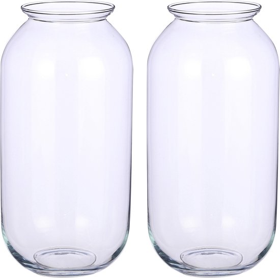 Set van 2x stuks transparante ronde vaas/vazen van glas 19 x 35 cm - Woonaccessoires/woondecoraties - Glazen bloemenvaas - Boeketvaas