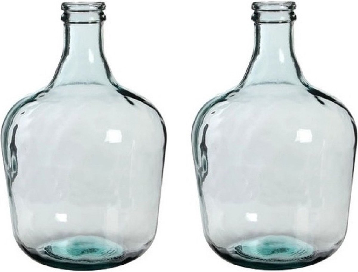 Mica Decorations Vaas Diego - 2x - flessenhals - gerecycled glas - 27 x 42 cm - transparant