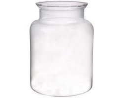 foto van Glazen ronde bloemenvaas - H25 x D19 cm - Transparant - Boeket - Melkbus vaas