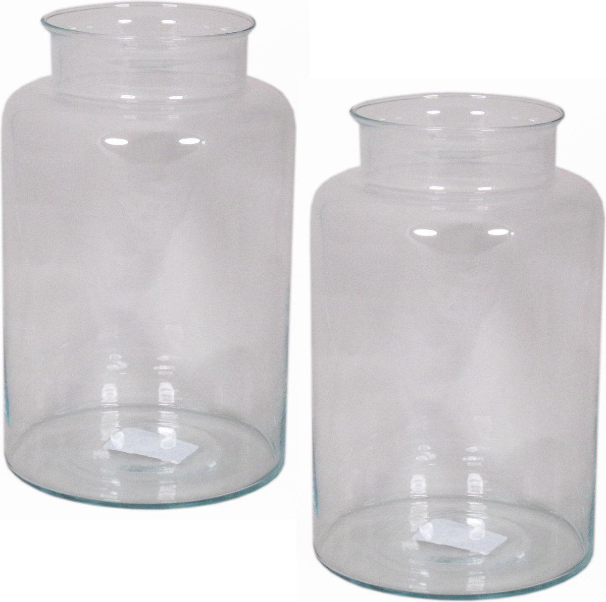 Floran Vaas melkbus - 2x - smalle hals - glas - transparant - 19 x 35 cm - Bloemenvazen