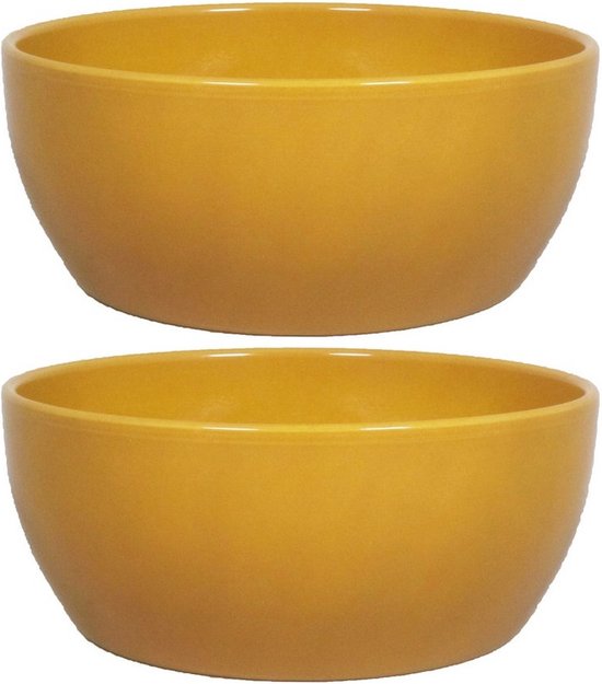 Pot de fleurs en céramique de couleur jaune ocre brillant pour plante d'intérieur H9,5 x D22,5 cm - Cache-pots d'intérieur