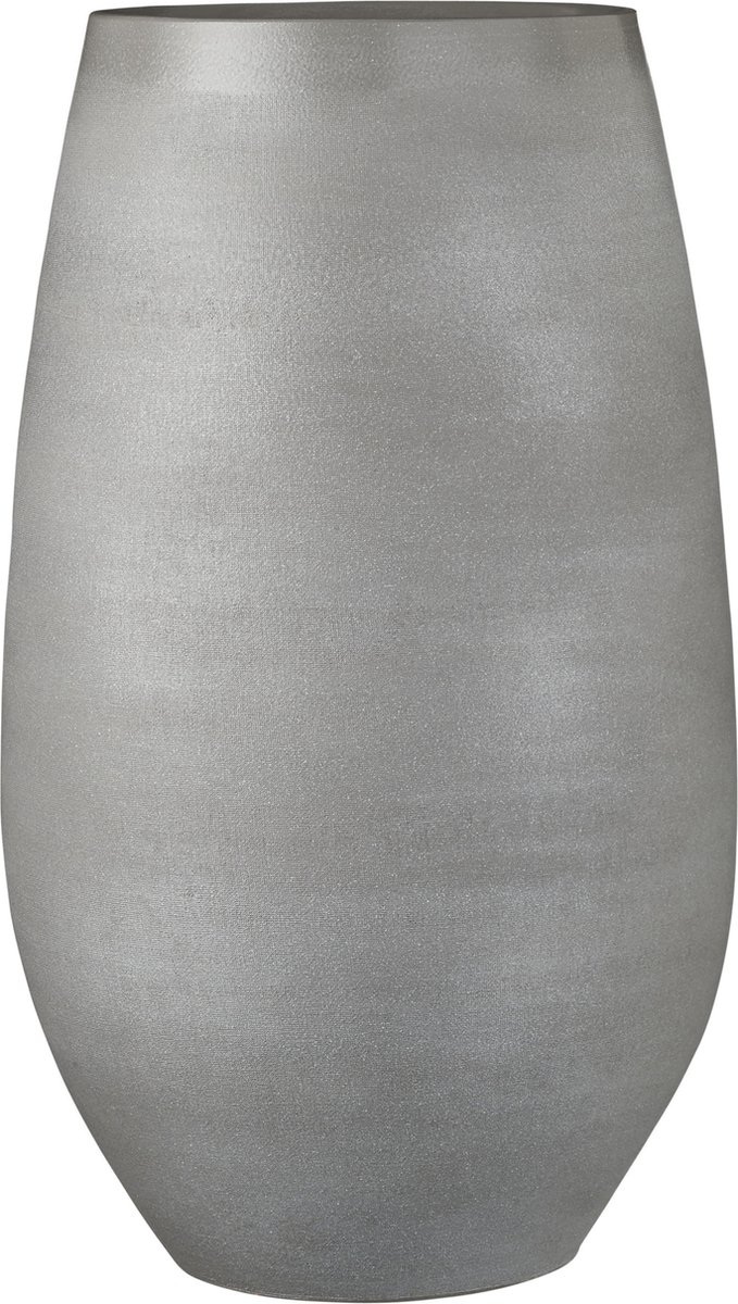 Vase de table moderne Gilde en céramique, vase gris argent avec relief, 8 x 10 x 19 cm