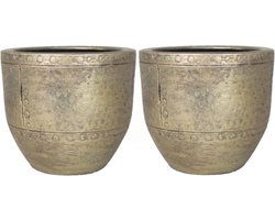 3x stuks bloempot/plantenpot van keramiek in het industrieel goud D16 en H14 cm - Binnen gebruik - Romeinse stijl