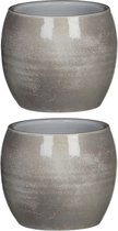 2x pièces pot de fleur en céramique de couleur gris clair brillant pour plante d'intérieur H14 x P16 cm - pots de fleurs à l'intérieur