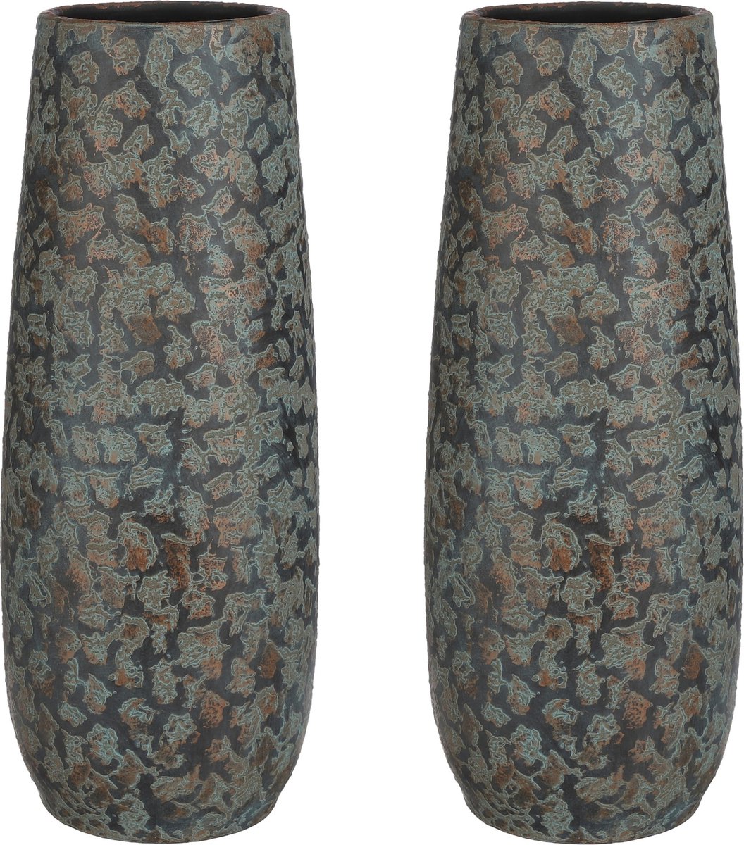 Mica Decorations Bloemenvaas Clemente - 2x - 55 x 21 cm - groen/koper - keramiek - vaas