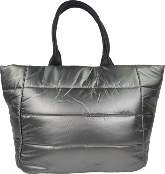 Flora&Co - Paris - Gewatteerde - pufferbag- hand/schoudertas -geschikt voor A4 - met extra draagriem - grijs/gris