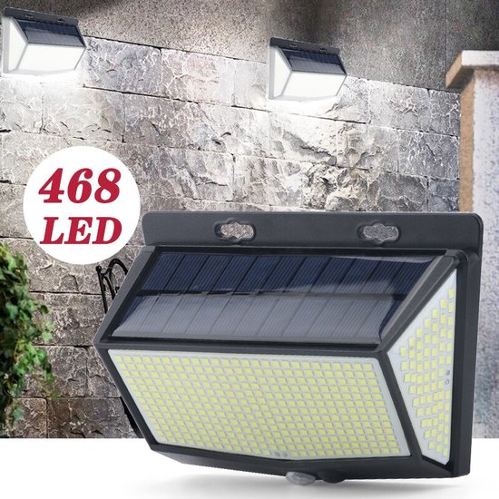 Solar LED buiten Lamp - 468 LEDS Verlichting - Verlichting op Zonne-energie - Bewegingssensor- IP65 Waterdicht | Buitenverlichting - Buitenlamp op solar verlichting - Nachtsensor - Tuinlamp