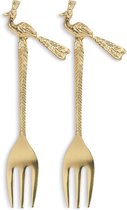 &Klevering Fork Peacock - set van 2 brass gouden vorkjes - gebaksvorkjes goud pauw