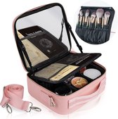 MAKE UP KOFFER - Beautycase - Make Up Koffer Spiegel – Organizer, Beautycase & Opbergtas – Roze - Make-Up Reis Koffer.