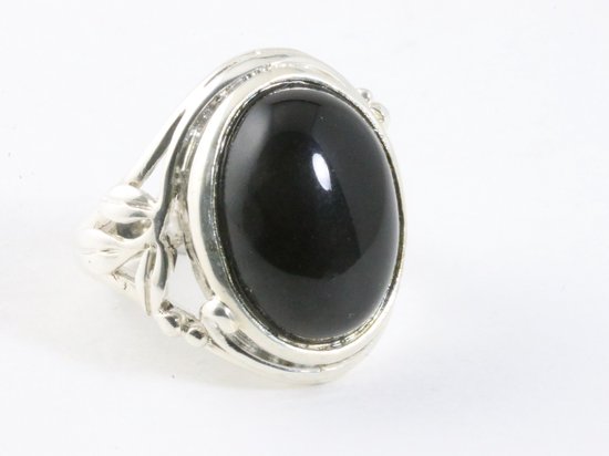 Bague ajourée en argent avec onyx - taille 16