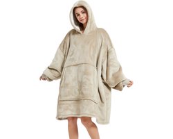 Badrock Hoodie deken - Fleece deken met mouwen en capuchon – Oversized hoodie deken met mouwen – Fleece TV deken – Draagbare deken - Plaid met mouwen – hoodie blanket - Warm & zacht – Fleece poncho – Beige