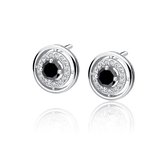 Joy|S - Zilveren elegante ronde oorbellen - 10 mm - zirkonia zwart  - gehodineerd