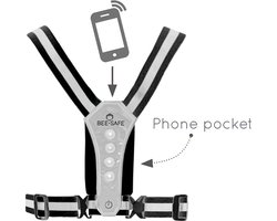 Led Harness USB - Phone pocket - Silver - Bee Safe - Hardloop verlichting - Hardloopvest met verlichting - handig je telefoon meenemen