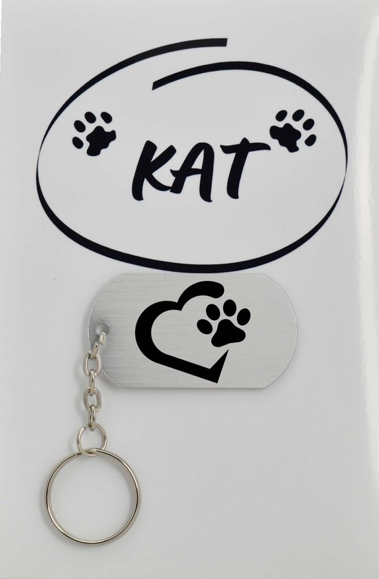 Katten sleutelhanger inclusief kaart – katten liefhebber cadeau - animals - Leuk kado voor je dieren liefhebber om te geven - 2.9 x 5.4CM