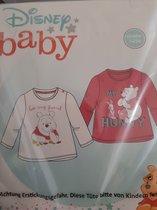 Disney Baby Winnie the Pooh T-Shirt Lange Mouw - 2-pack Roze/Wit - Maat 62/68
