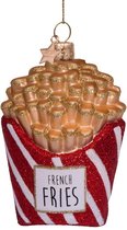 Ornament glass red/white glitter french fries H11cm