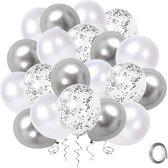 60 stuks Zilveren Helium Ballonnen met Lint – Verjaardag Versiering - Decoratie voor jubileum - Verjaardagversiering - Feestartikelen - Trouwfeest - Geslaagd versiering - Vrijgezellenfeest - Geschikt voor Helium en Lucht