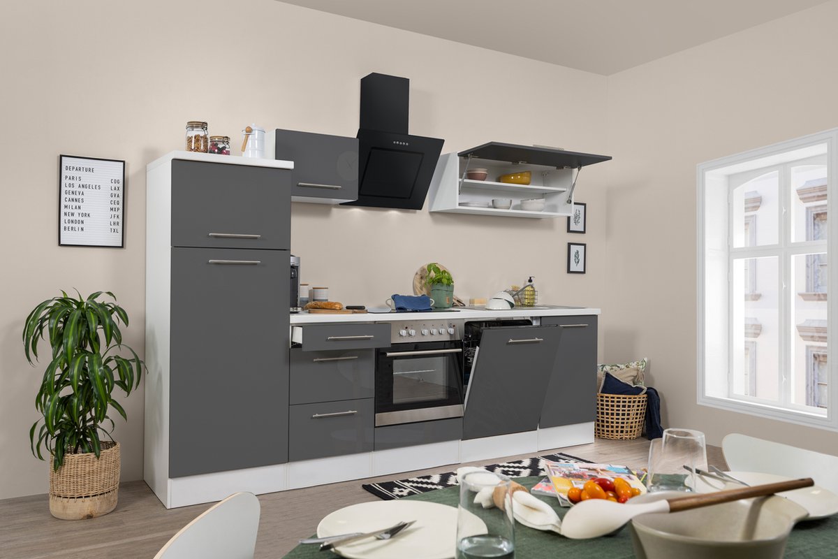 Goedkope keuken 280 cm - complete keuken met apparatuur Amanda - Wit/Grijs - soft close - 