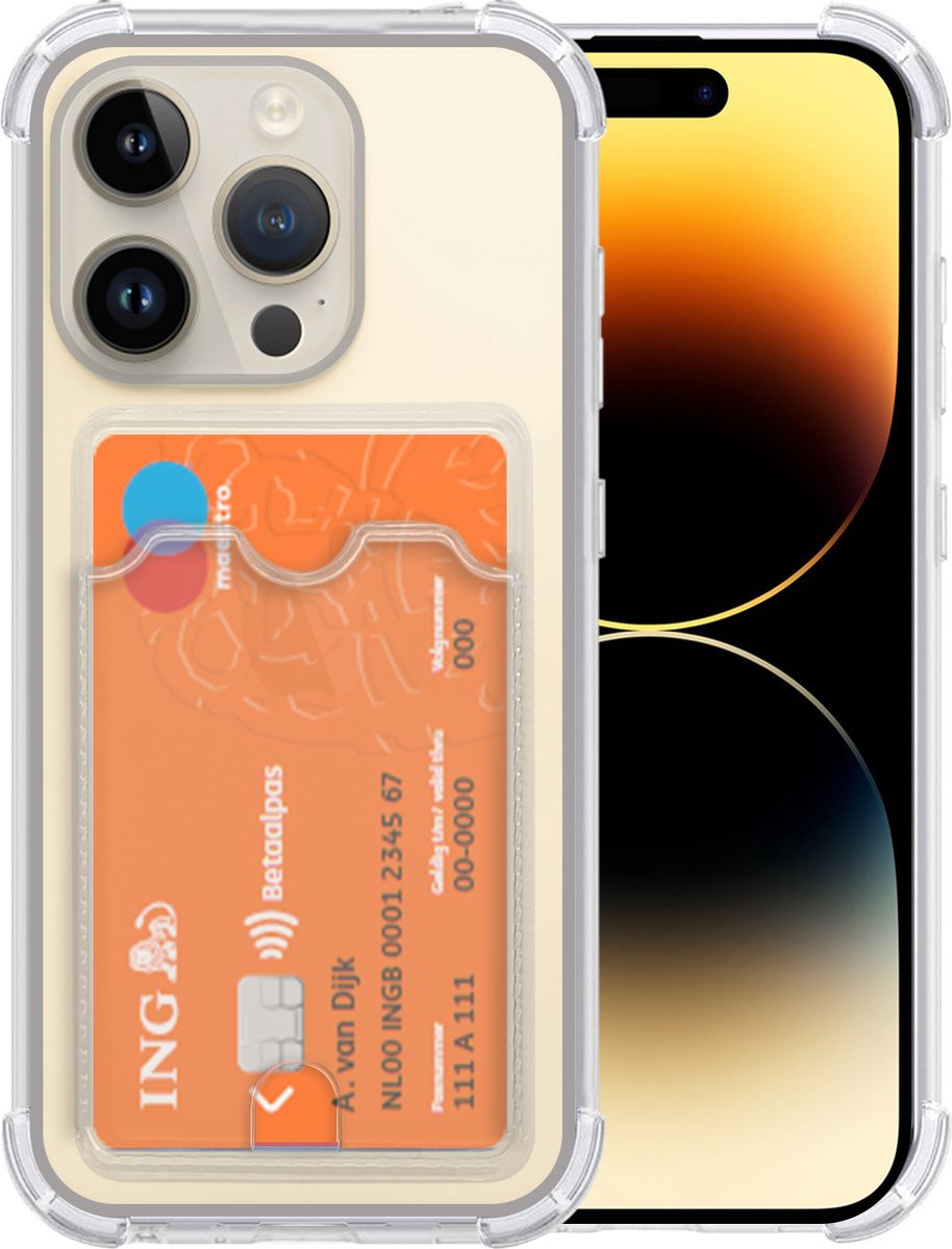iPhone 14 Pro hoesje shockproof met pashouder - Transparant - Arara